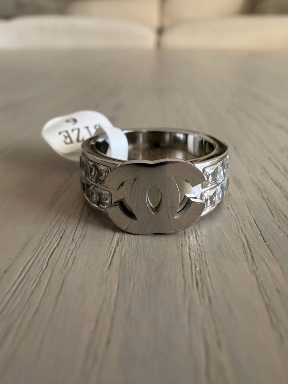 Fashion Women’s Designer Ring Titanium Steel Luxury Printed “C” Size: 6 (P64)